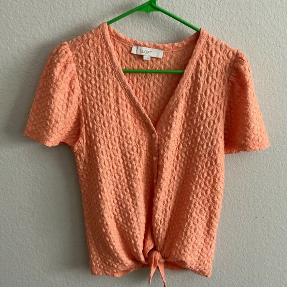 LOFT Textured Button Tie-front Top